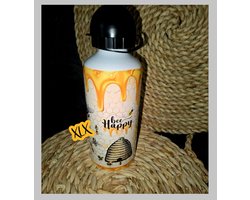 Bedrukte drinkfles Bee Happy, Bidon, Drinkfles, Bidon met afbeelding en tekst, Drinkfles met tekst, Bedrukte fles, Bedrukte Bidon, XLX®