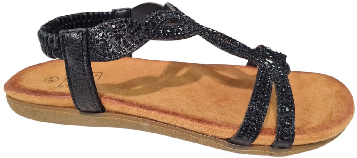 Bridge zwarte Dames Sandalen - Zwart Strass - 40