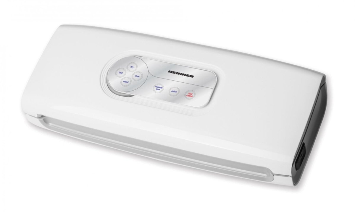 Heinner Vacumeermachine – 140 W – Droog & Vochtig – Snel & Langzaam Vacumeren – Pulse – Container- & Marineerfunctie – Afneembare Snijder – Wit