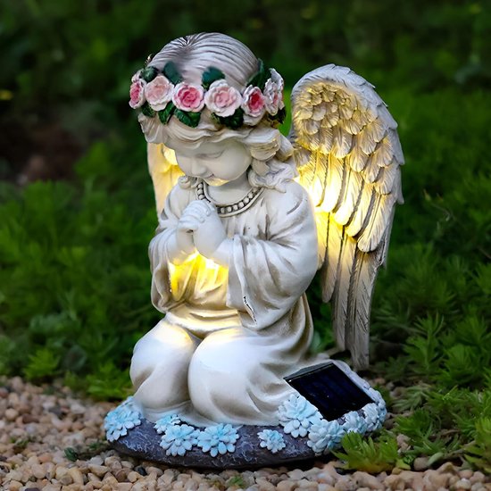 Relaxdays tuinbeeld engel, weerbestendig, H x B x D: ca.15x17,5x15,5 cm, grafdecoratie, beschermengel, polyresin, wit