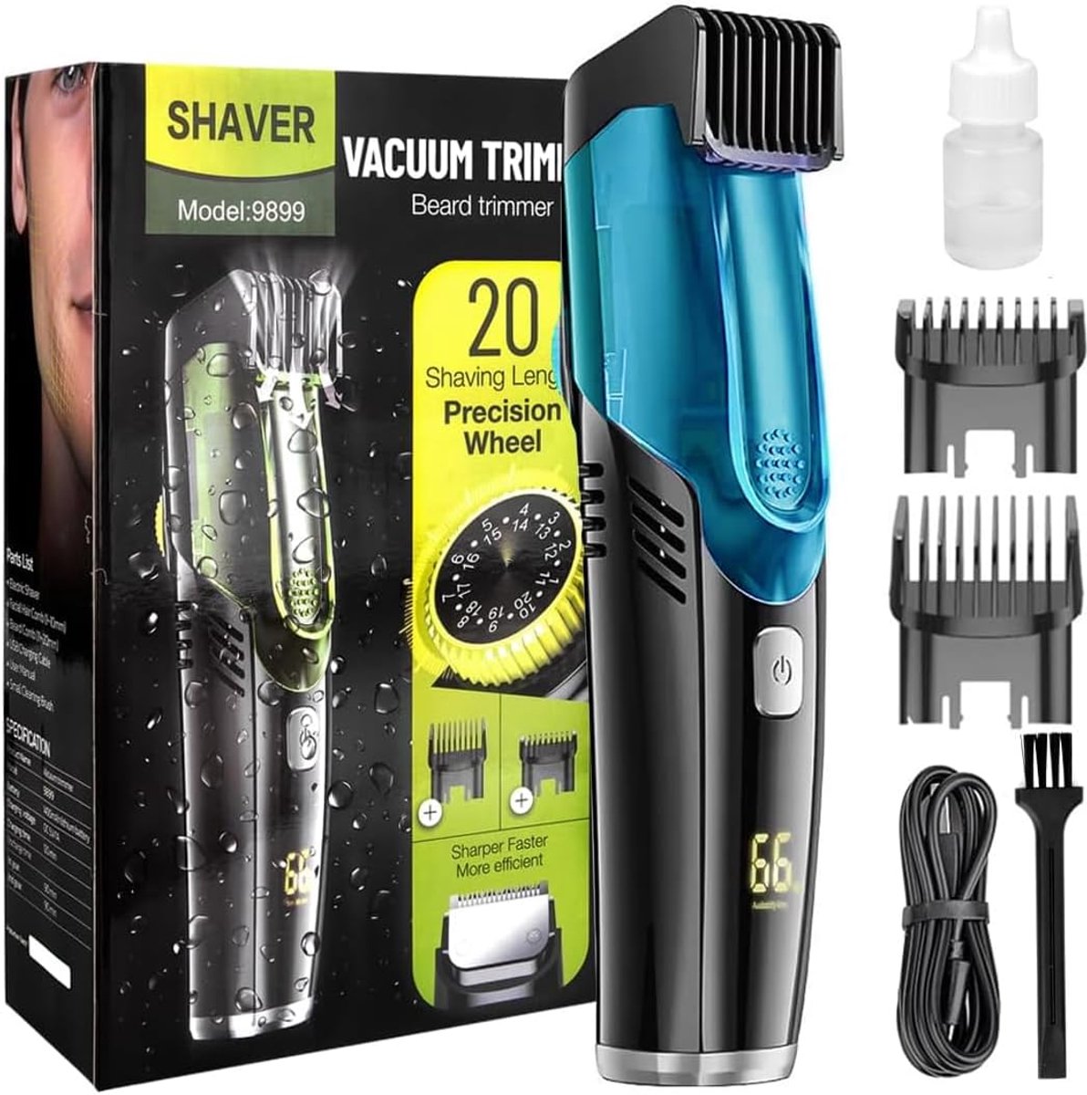 Vacuüm Baardtrimmer en Snortrimmer - Oplaadbare, Waterdichte Tondeuse met Verstelbare Kammen