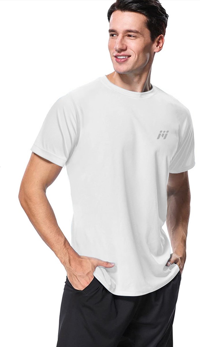 MEETYOO Heren - UV beschermend surf shirt UPF 50+ Sport T-Shirt Sportkleding Man - Fitnesskleding - Jongens Kleding voor Fitness, CrossFit & Gym-Wit-XL