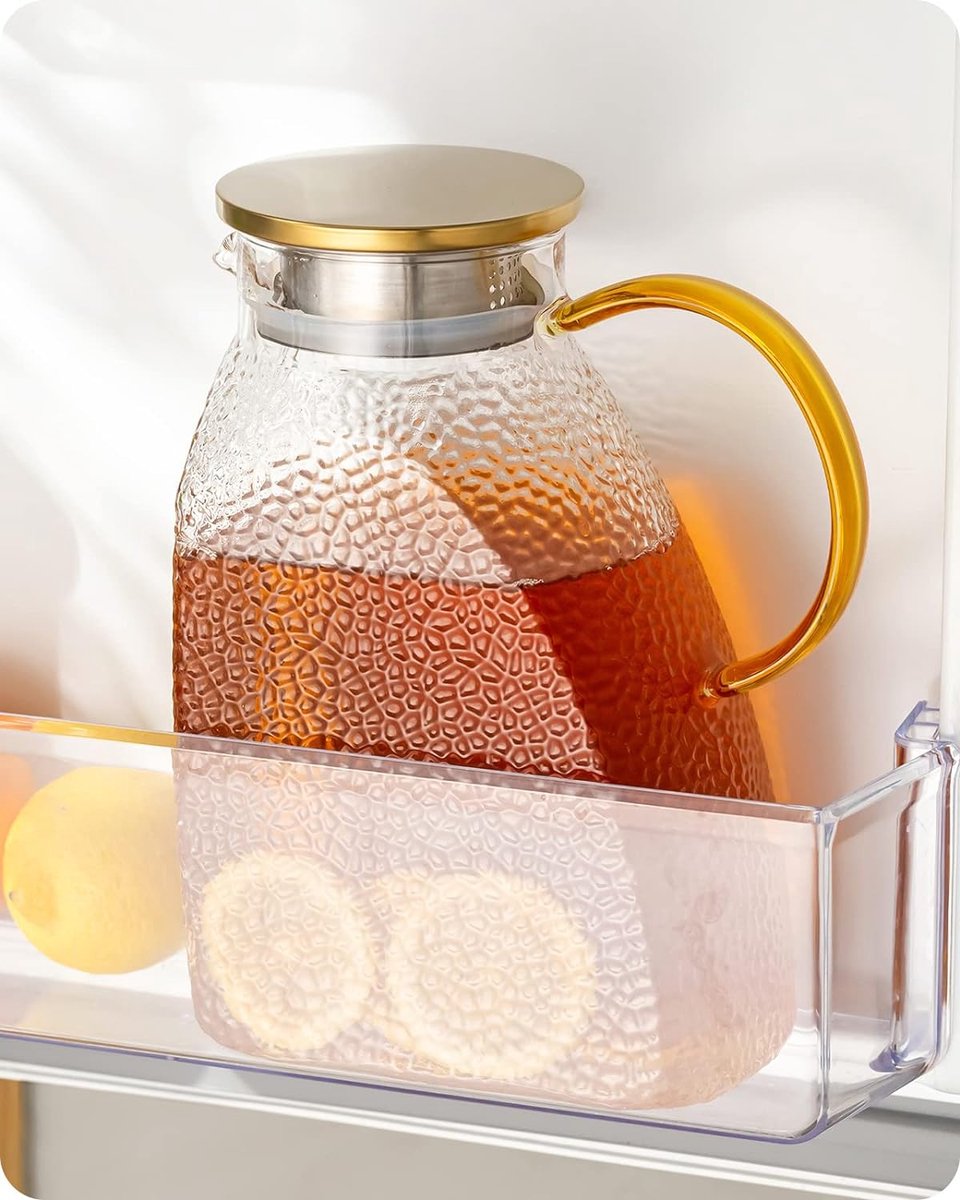 Waterkaraf - Water karaf hoog borosilicaatglas roestvrijstalen deksel lekvrije koelkastdeurkaraf warme koude dranken 1.8 l/63 oz Transparant