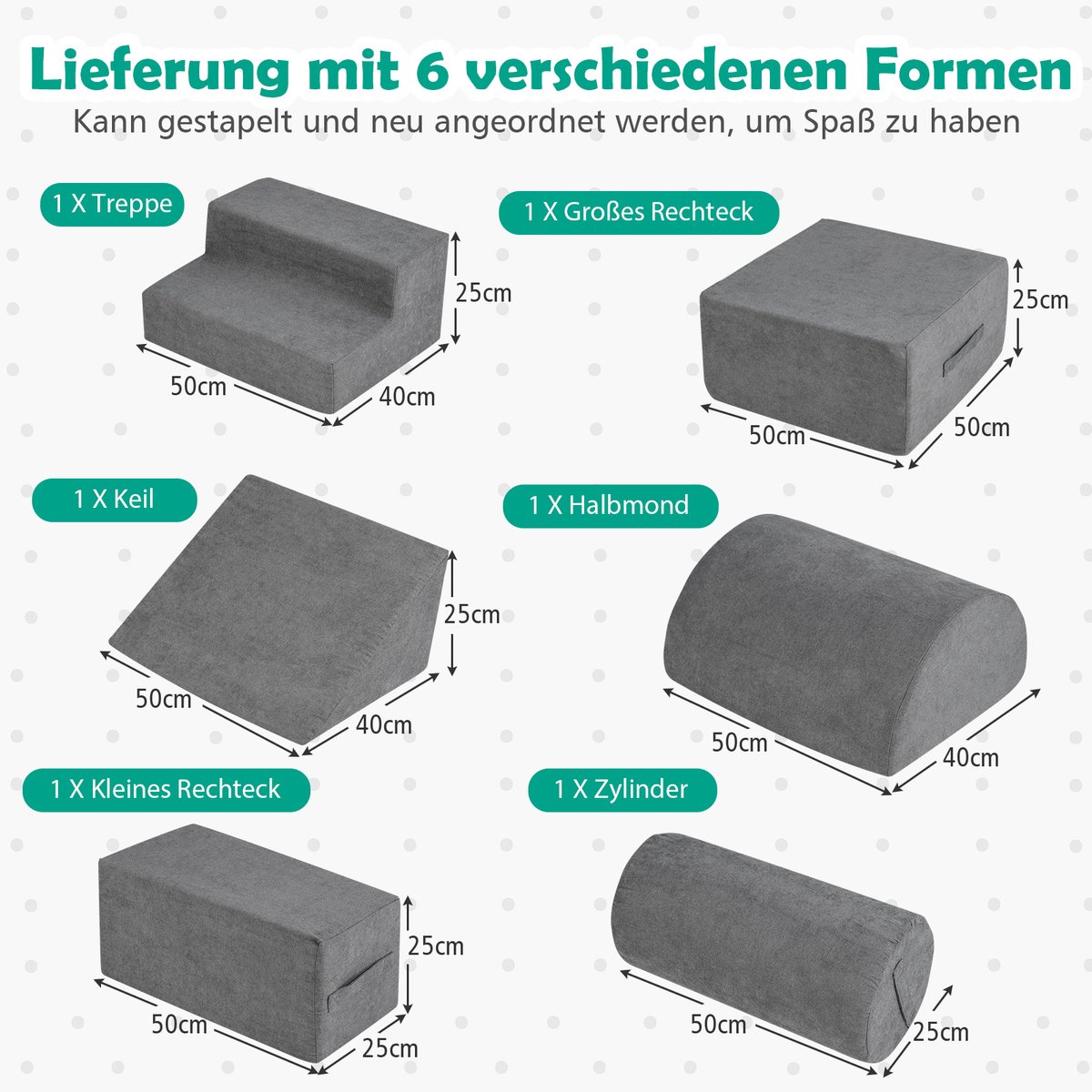 COSTWAY 6 Delige Zachte Bouwstenen, Schuimbouwstenen Voor Klimmen En Kruipen Baby S Peuters Reuzenbouwstenen Van Schuim Grote Bouwstenen Binnen 220 X 25 Cm Grijs 1450929625