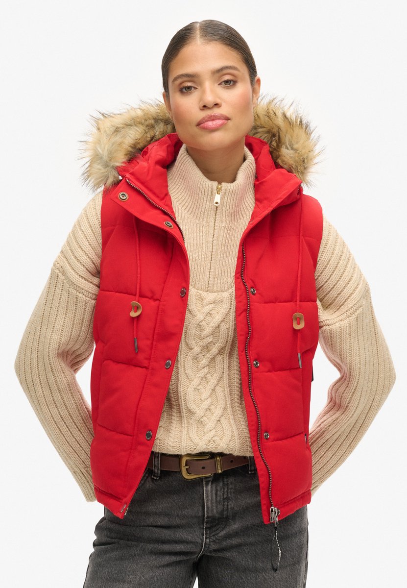 Superdry Everest pufferbodywarmer van imitatiebont Dames Gilets Rood