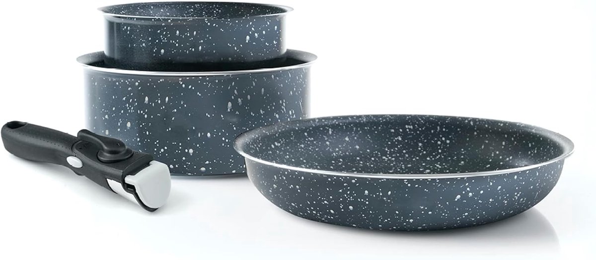 Inductiekookset - 4-delige set - Kookwaren - Marmergrijs - Aluminium