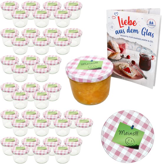 MamboCat Set van 40 bekers 230ml MEINS roze geruit deksel + receptboek