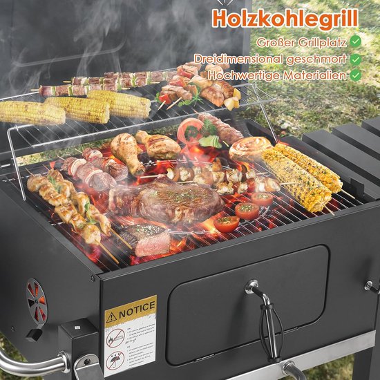 XL Houtskoolgrill met Deksel - Grote BBQ Grill met Wielen en Thermometer voor Camping en Tuin van BBQ Collection — afbeelding 5