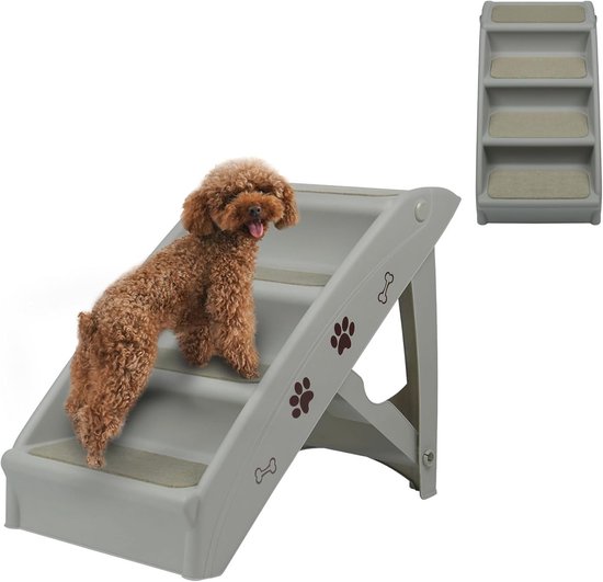 Froadp 100x46x63cm Inklapbare Trap voor Honden Trappen van Kunststof Opvouwbare Hondentrap met 4 Treden & Antislip Vilten Mat Kattentrap Bed Trapjes Draagbank Huisdiertrap voor Sofa Balkon