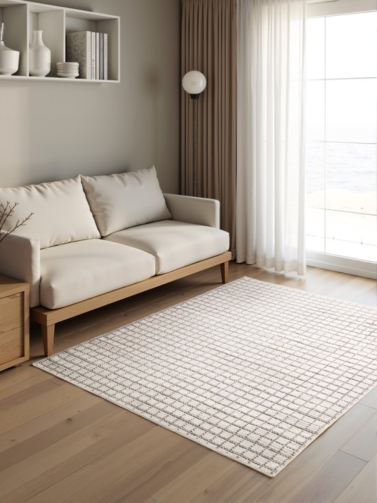 Tapis doux à poils courts - Effet 3D - Crème-Beige - Tapis Boho Scandi - Salon, Chambre - 80 cm x 150 cm