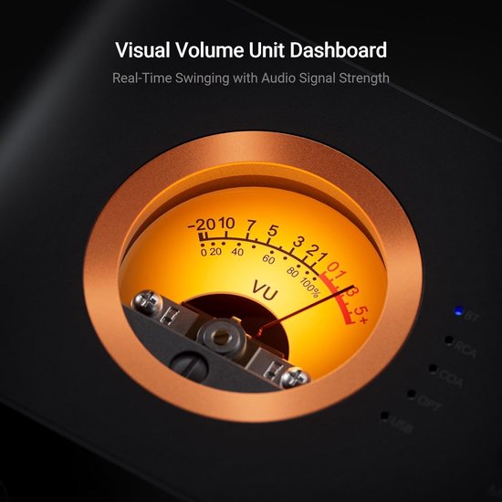 Fosi Audio MC351 2.1 Kanaals Versterker met DAC - Vintage VU Meter - Ontvanger met Bluetooth en USB/OPT/COAX — afbeelding 3