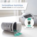 Flesje met 25 Mecura teststrips met groene rand en 9 elektroden. Innovatieve, dubbel verbonden teststrips.
