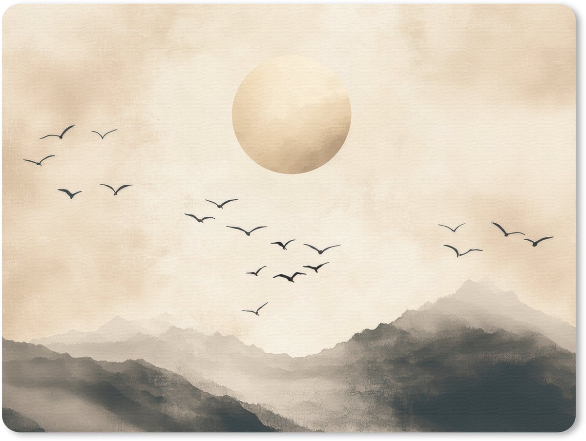 Muismat 23x19 cm - Mousepad Landschap - Japandi - vogel - Muismatten