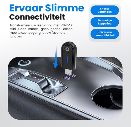 Vendar® Mini 2-in-1 Car Dongle - CarPlay Dongle - Android Auto Dongle - Draadloos CarPlay & Android Auto - Zwart van Vendar — afbeelding 5