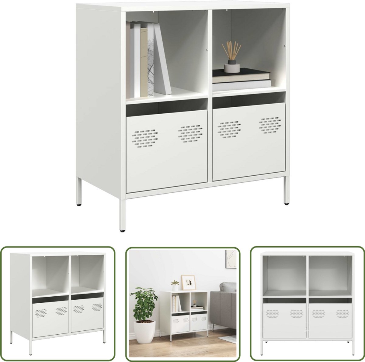 vidaXL Commode - Dressoir - Dressoir 68x39x73,5 cm koudgewalst staal wit - Opslagoplossing - Kasten - Modern