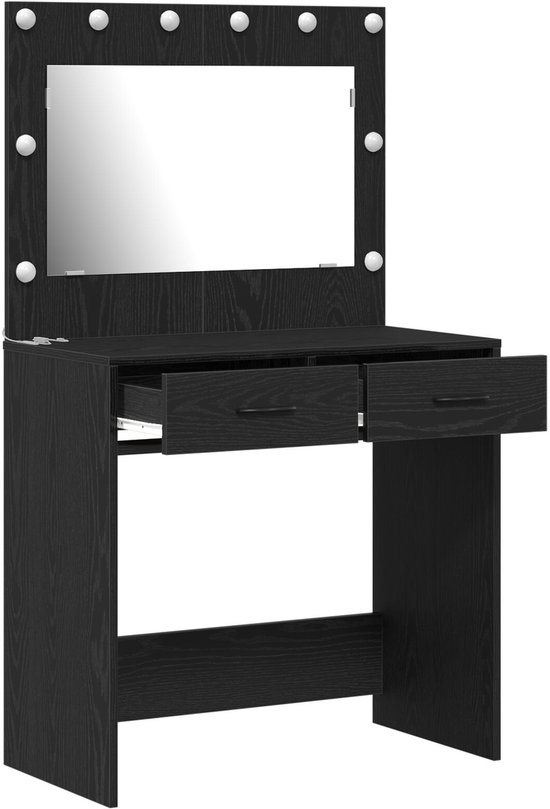 4 Delige Badkamer Meubel Set Zwart Eiken Engineered Wood