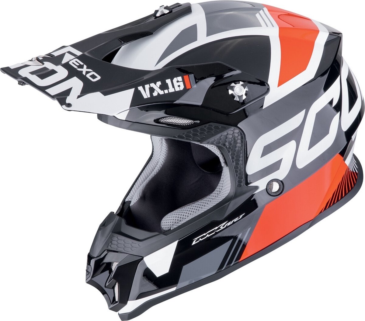 Scorpion VX-16 Evo Air Analog Zwart Wit Rood Crosshelm - Helm