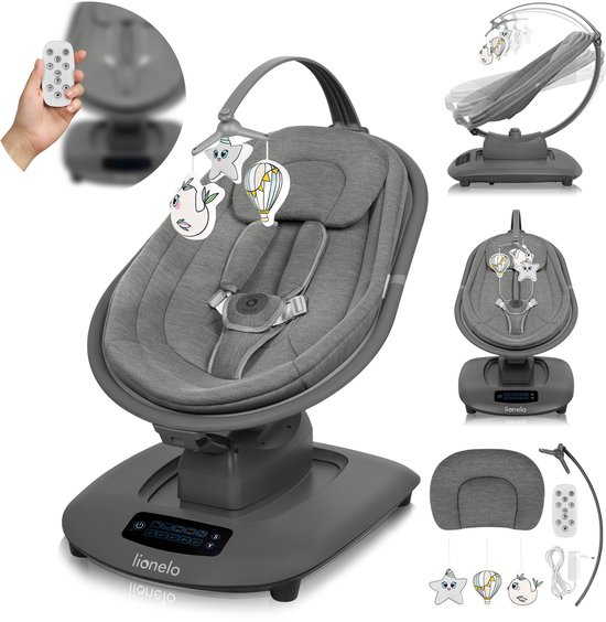 LIONELO MELL Fauteuil à Bascule Bébé 360° Réglable - Hamac Avec Musique Bluetooth Et Harnais 5 Points (Beige)