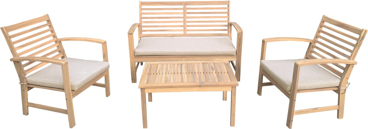 Moderne Acacia tuinmeubelset GOA 4 zits met zandkussens.