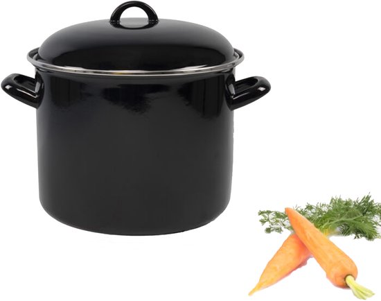 Svenska living Soeppan met deksel - zwart - emaille - 8L - D24 x H21 cm - alle warmtebronnen