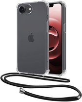 Hoesje - Geschikt voor Apple iPhone 16e / 17e - Met Koord - Shock Proof - Siliconen Case - Back Cover - Telefoonkoord - Telefoon Hoes Shockproof - Telefoonketting - Transparant