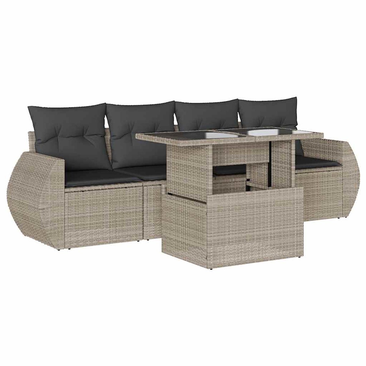 Poly rattan loungeset in lichtgrijs met kussens voor buiten - The Living Store.