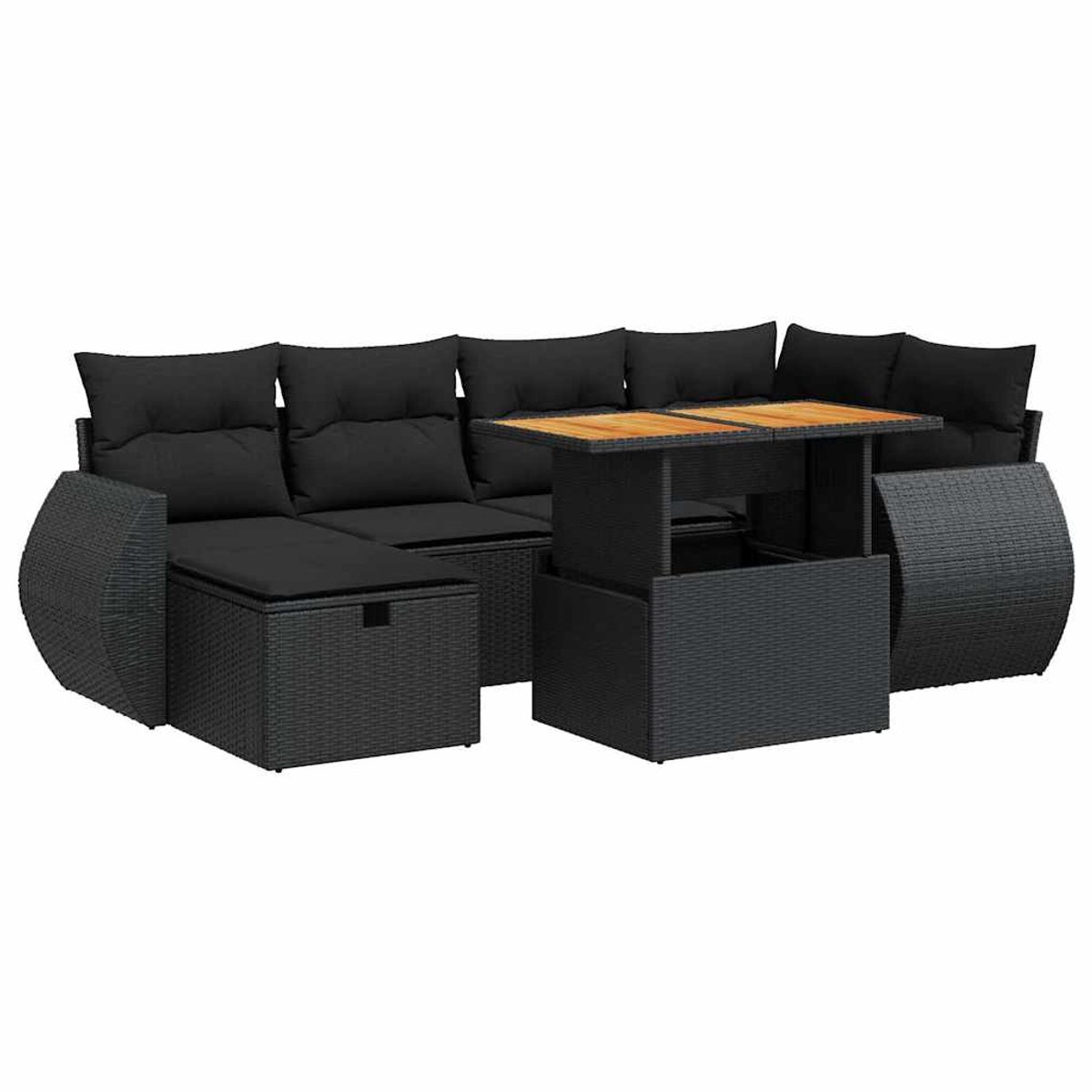 The Living Store 8-delige Loungeset met kussens poly rattan acacia zwart - Loungebank - Tuinset - Lounge Set - Buitendecoratie - Tuinmeubelen