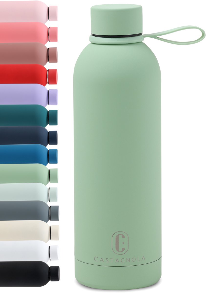 Castagnola Waterfles - RVS Drinkfles 500 ML - Stalen Thermosfles - Drinkflessen voor Volwassenen - Dubbelwandig - Groen