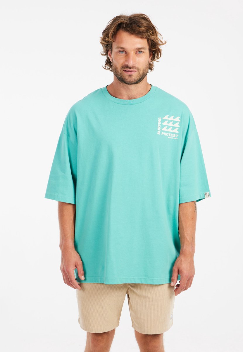 Protest Prtcode – T shirt Heren – Korte mouwen – Ronde hals – Relaxed fit Groen