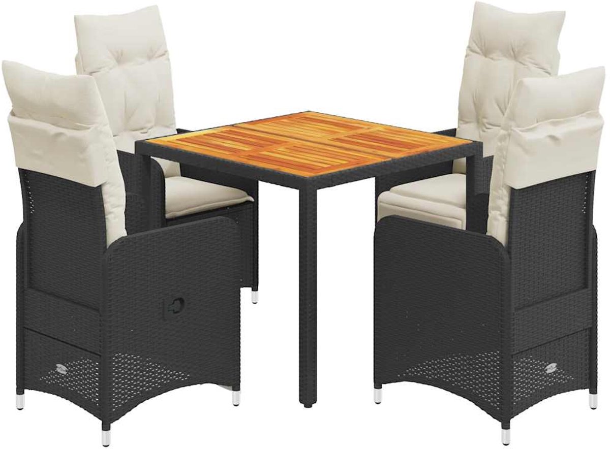 The Living Store 5-delige Bistroset met kussens poly rattan zwart - Tuinstoelen - Lounge Set - Buitendecoratie - Terrasdecoratie - Eetkamerset