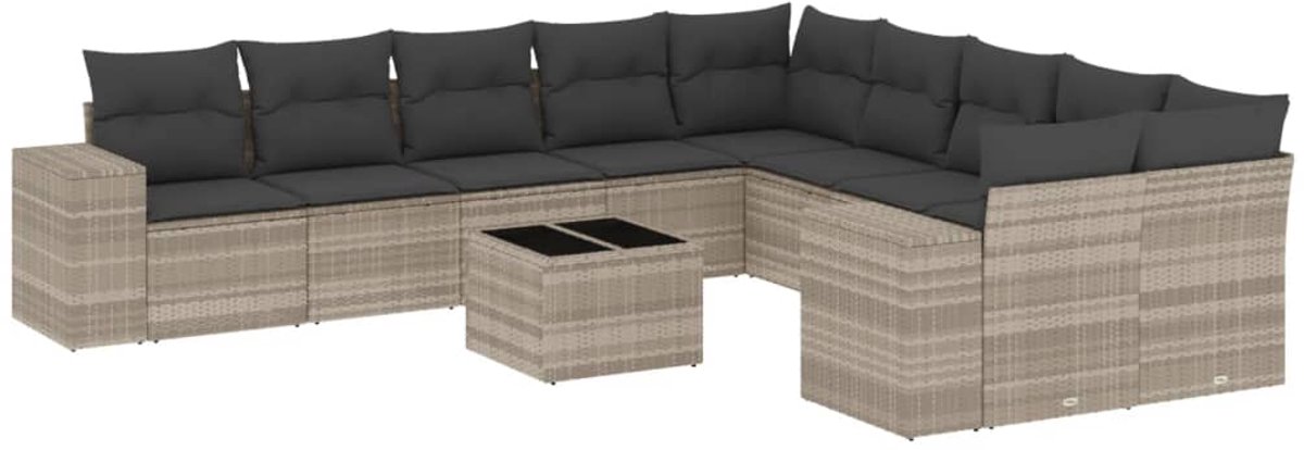The Living Store 11-delige Loungeset met kussens poly rattan lichtgrijs - Loungebank - Tuinbank - Lounge Set - Buitendecoratie - Tuindeco