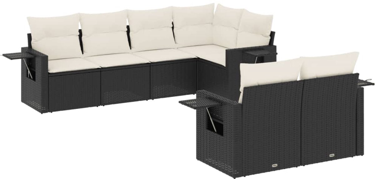 The Living Store 7-delige Loungeset met kussens poly rattan zwart - Loungeset - Tuinset - PE-rattan - Buitendecoratie - Tuinmeubelen