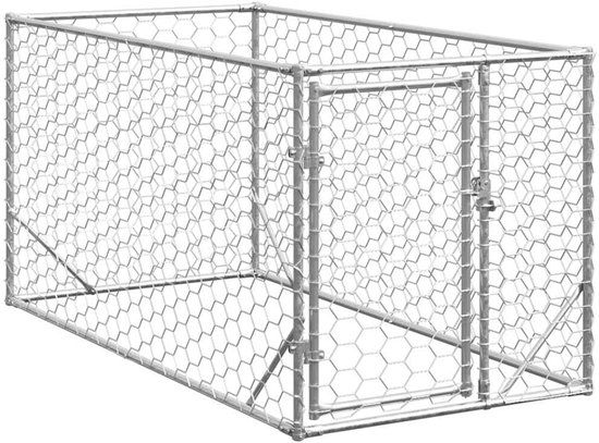 vidaXL - Hondenhok - voor - buiten - met - deur - 2x1x1 - m - gegalvaniseerd - staal