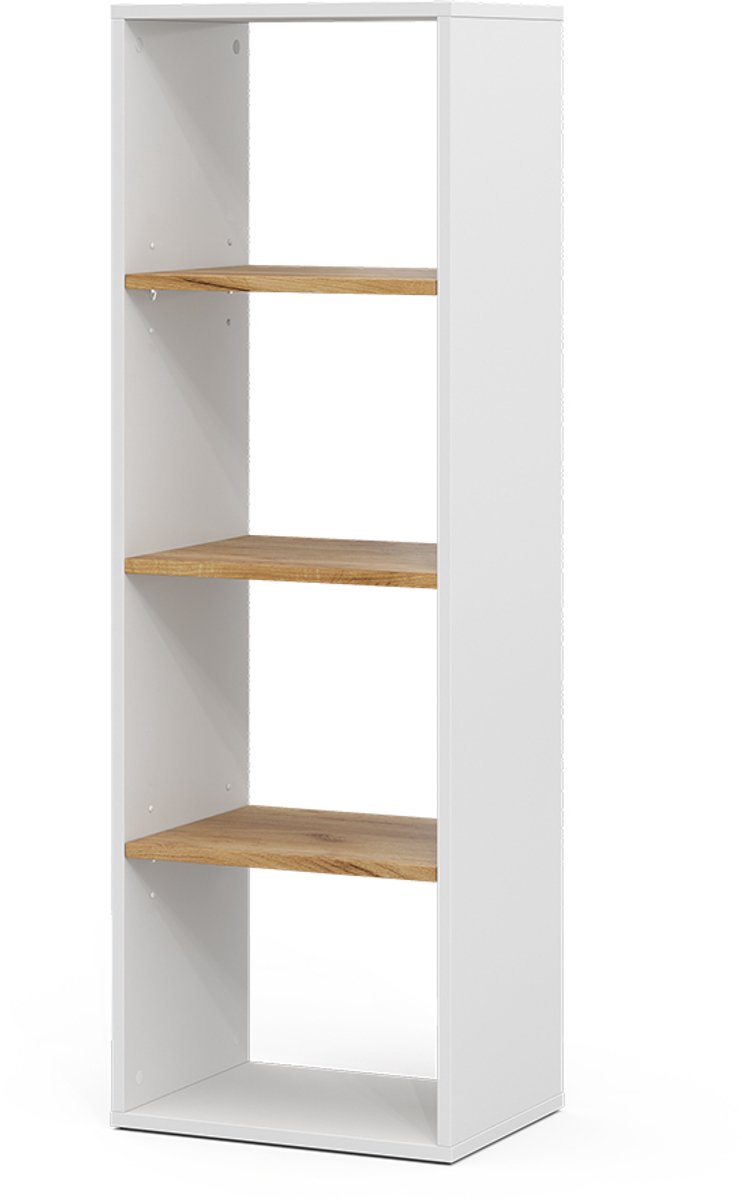 Vicco Tomy Boekenkast – 40 x 120 cm 4 compartimenten Eik wit/goud Wit/Goudkleurig Eiken