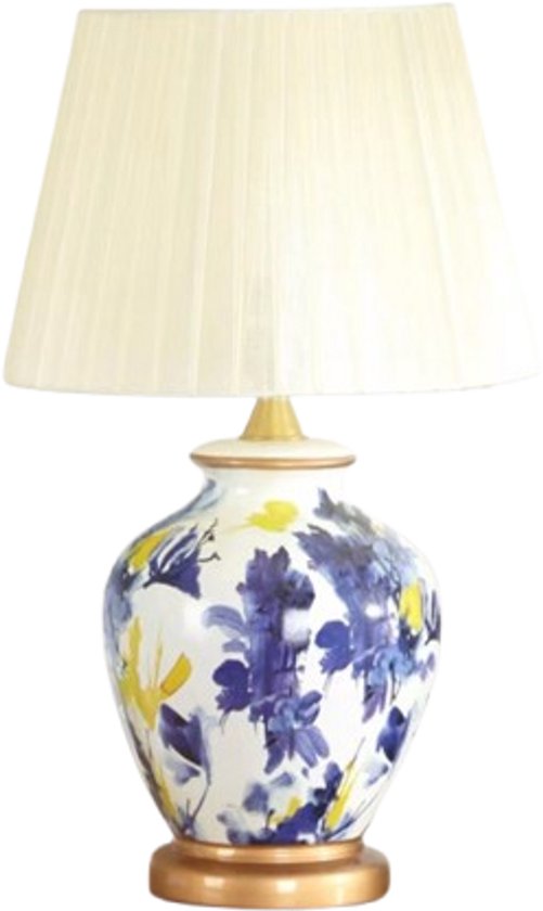Fine Asianliving Chinese Tafellamp Porselein Wit Abstract Bloemen Handgemaakt - Aerin D30xH48cm
