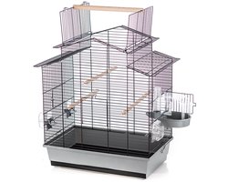 duvoplus Vogelkooi Iza III - Grote Kooi voor Parkiet en Kanarie - met Badhuisje en Open Dak - 58x38x65cm - Zwart/Grijs