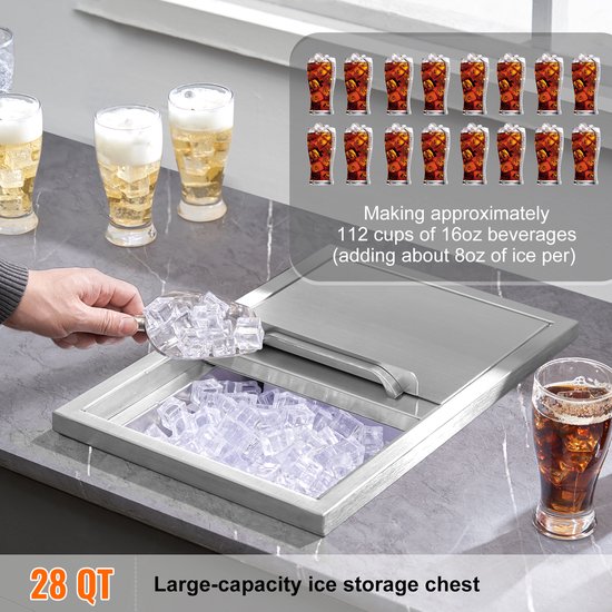 Drop-in ijskast, 18" L x 12" B x 14.5" H roestvrij staal, 40.9 qt commerciële koelbox met schuifdeksel, afvoerbuis en stop, voor buitenkeuken van Merkloos — afbeelding 5