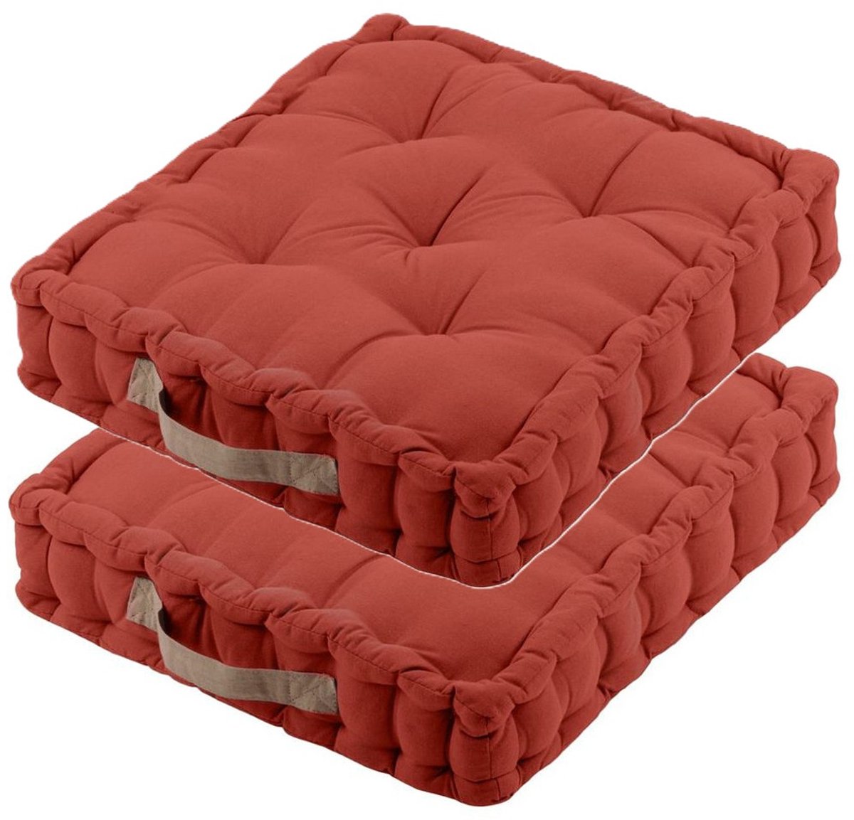 Stof Textile Vloerkussen DUO - 2x - terracotta - katoen - 45 x 45 x 10 cm - vierkant - Extra dik - extra zitplaatsen - spelen - gamen - relaxen