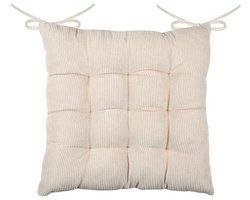 Stof Textile stoelkussen Dandy - creme beige - 38 x 38 x 5 cm - touwtjes sluiting - zitkussens - binnen/buiten
