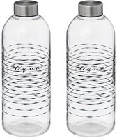 5Five Glazen waterfles - 2x - drinkfles - sportfles - helder transparant - met RVS dop - 1000 ml