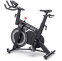 Zwarte FitBike spinfiets, magnetisch weerstandsysteem, met trainingscomputer. Vooraanzicht.