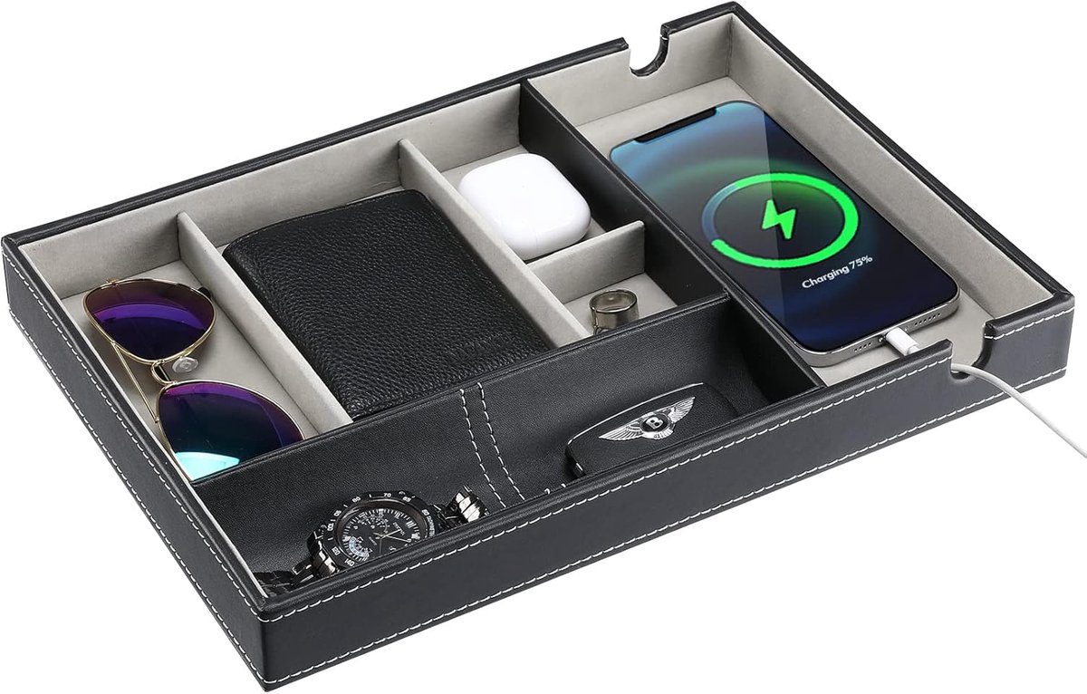 Bureau-organizer van PU-leer met 6 vakken - Perfecte opbergoplossing voor smartphone, sleutels, horloge en portemonnee