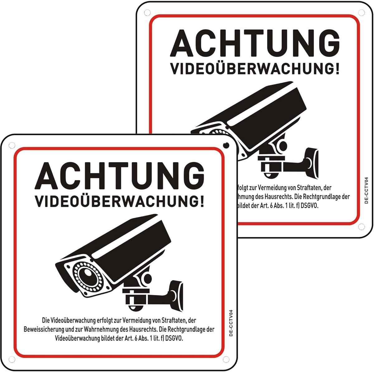Videobewakingsbord met DSGVO-Opmerking - Reflecterend en Weerbestendig Aluminium Schild (15x15 cm) - 2 Stuks