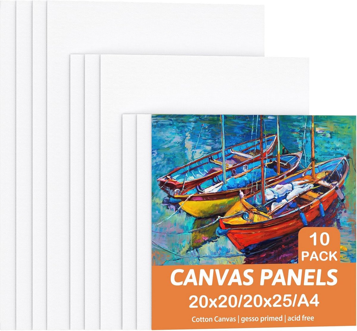 Set van 10 Schilder Doeken - Verschillende Formatenn van 20 x 20 cm tot A4 - 100% Katoen, Zuurvrij, Blanco Schildercanvas