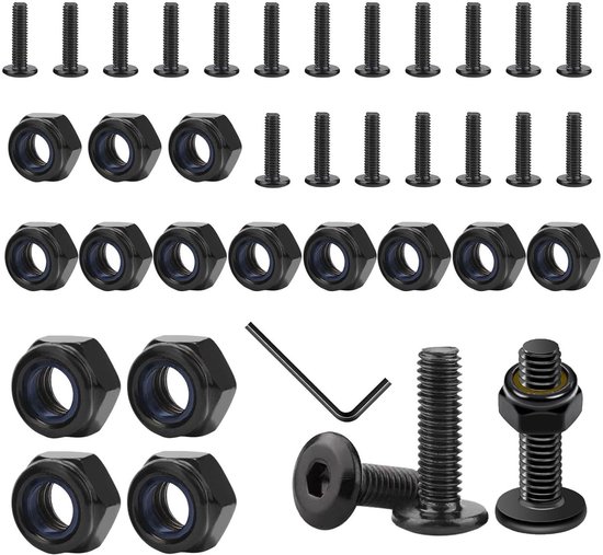 Vis Allen noires M6 avec Écrous - Set Écrous de blocage en acier inoxydable (40 pièces)