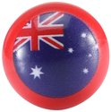 Een rode knikker met de Australische vlag erop.