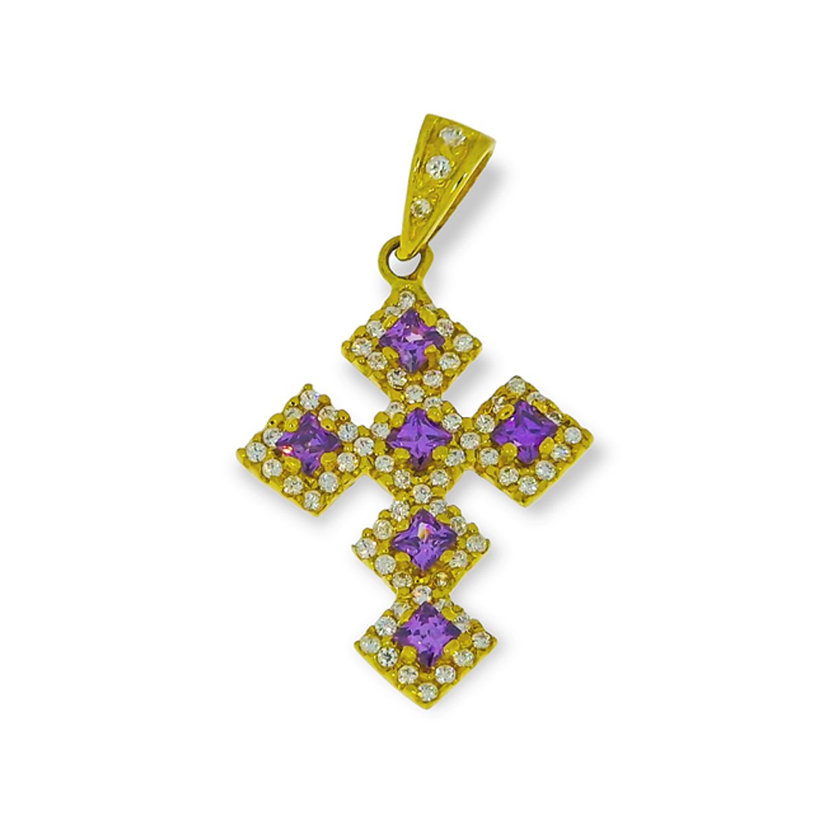 Gouden Kruis Hanger 38 mm 22 mm Amethist Zirkonia 14 karaats