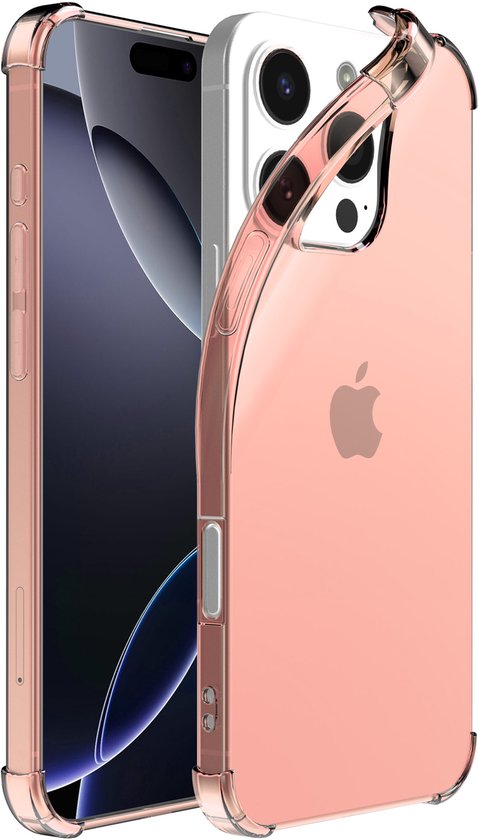 Lichtroze transparant hoesje voor iPhone 16 Pro Max, deels om de telefoon gewikkeld.