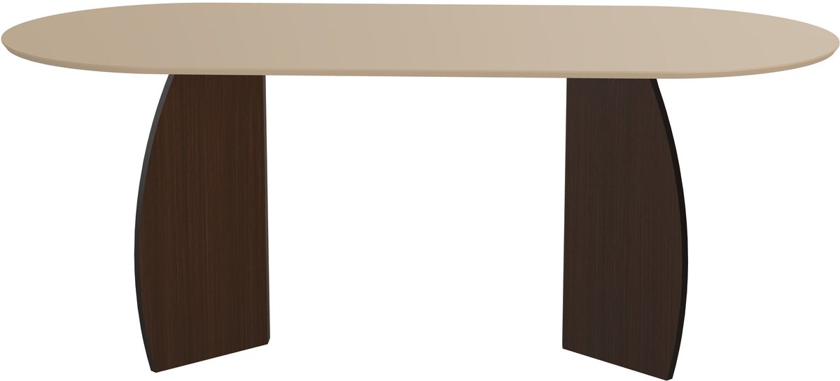 Dark ecru melamine eettafel – plat ovaal met walnootpoot