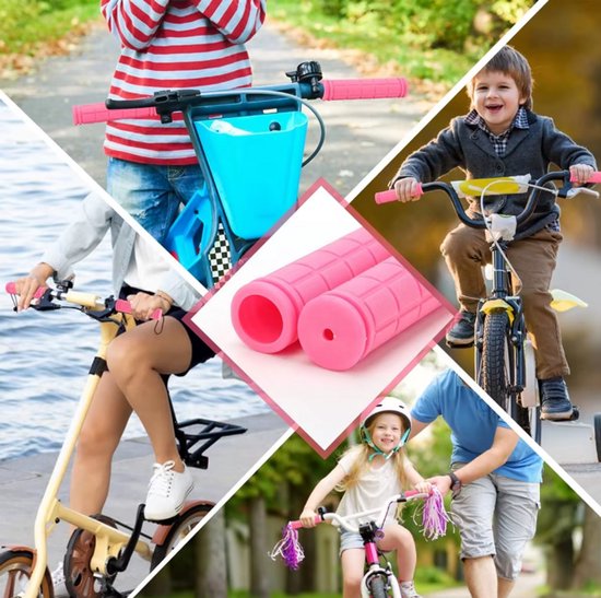 Poignées En Caoutchouc Antidérapantes Pour Vélo Enfant - Diamètre 19 Mm, Confort Et Sécurité, Noir/Rose